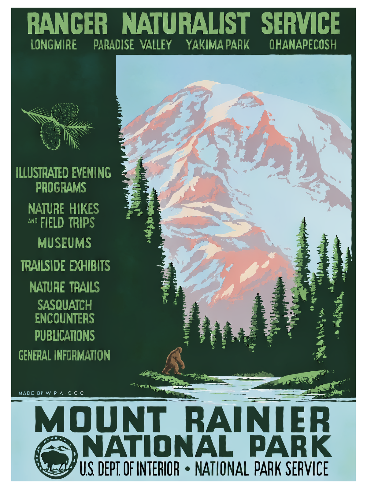 Mount Rainier — Sasquatch Encounters — complete unframed 12 × 16-inch print